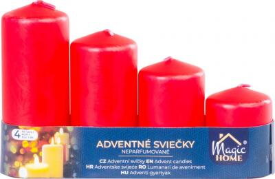 Sviečka MagicHome, vianočná, adventná, červená, 48 mm 60/80/100/120 mm, bal. 4 ks 2172835